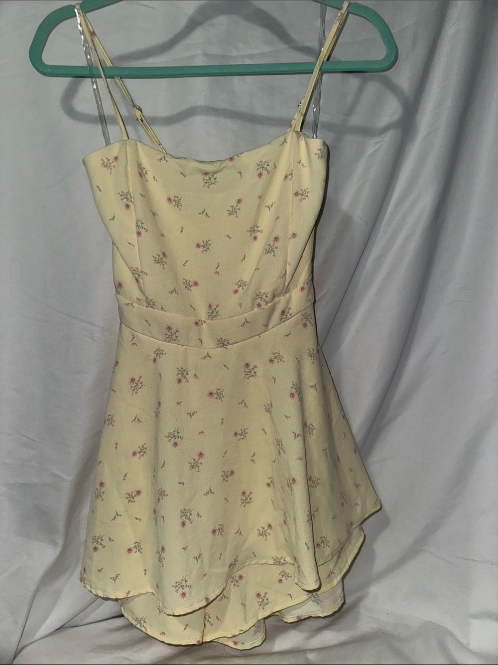 Yellow Floral Spaghetti-Strap Summer Dress with shorts